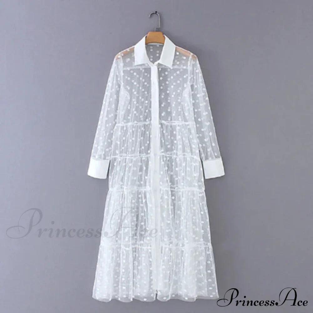 Sheer Lace Cover Up With Polka Dot Pattern For Summer