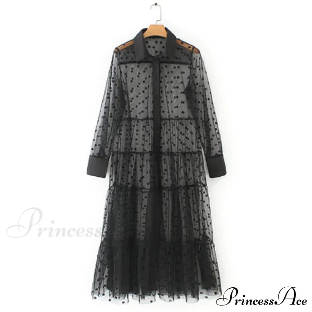 Sheer Lace Cover Up With Polka Dot Pattern For Summer
