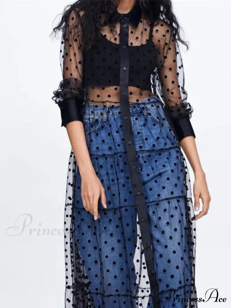 Sheer Lace Cover Up With Polka Dot Pattern For Summer
