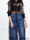 Sheer Lace Cover Up With Polka Dot Pattern For Summer