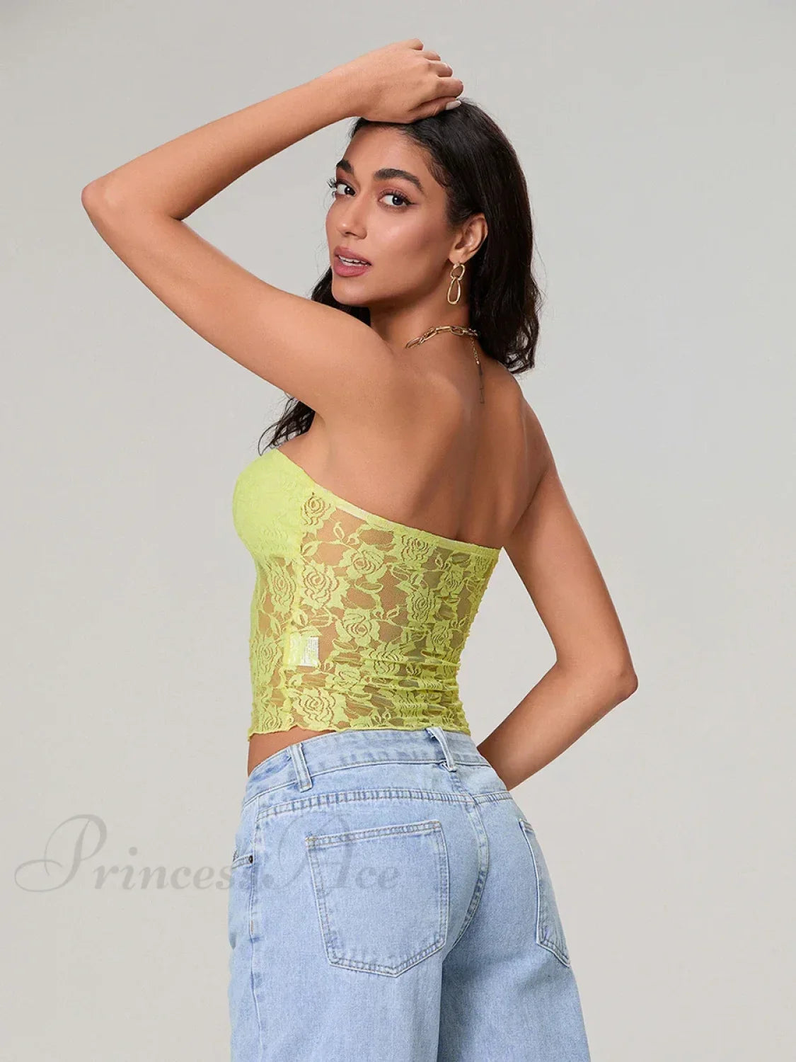 Sheer Lace Off-Shoulder Strapless Low Cut Bandeau Top