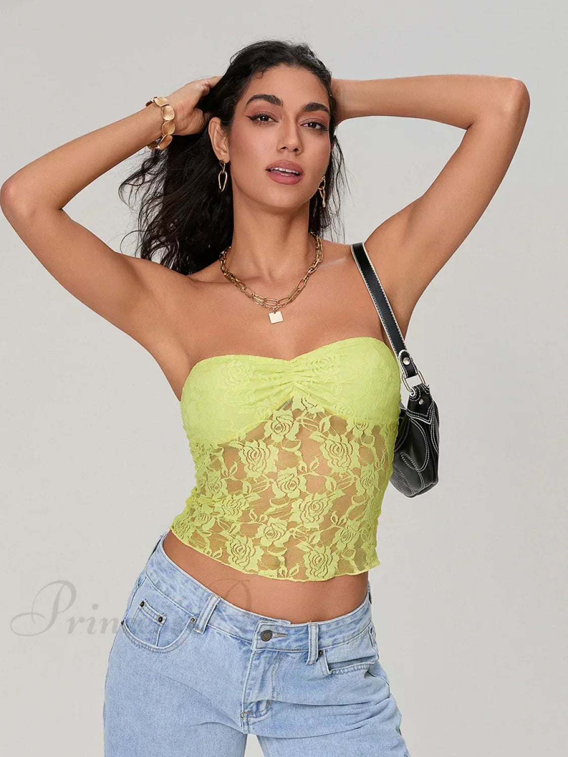 Sheer Lace Off-Shoulder Strapless Low Cut Bandeau Top