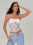 Sheer Lace Off-Shoulder Strapless Low Cut Bandeau Top