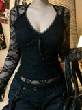 Sheer Lace V-Neck Knit Top