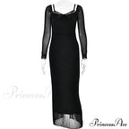 Sheer Long Sleeve Charming Bodycon Maxi Dress
