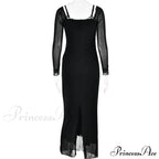 Sheer Long Sleeve Charming Bodycon Maxi Dress