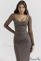Sheer Long Sleeve Charming Bodycon Maxi Dress