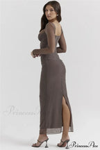 Sheer Long Sleeve Charming Bodycon Maxi Dress