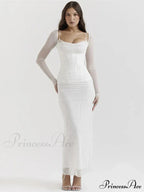 Sheer Long Sleeve Charming Bodycon Maxi Dress