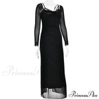 Sheer Long Sleeve Charming Bodycon Maxi Dress