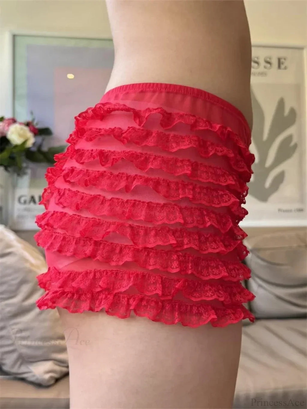 Sheer Mesh Ruffle Sleep Short