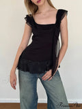 Sheer Mesh Sleeveless Backless 3D Stylish Elegant Trendy Ruffle Crop Top