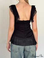 Sheer Mesh Sleeveless Backless 3D Stylish Elegant Trendy Ruffle Crop Top