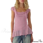 Sheer Mesh Sleeveless Backless 3D Stylish Elegant Trendy Ruffle Crop Top
