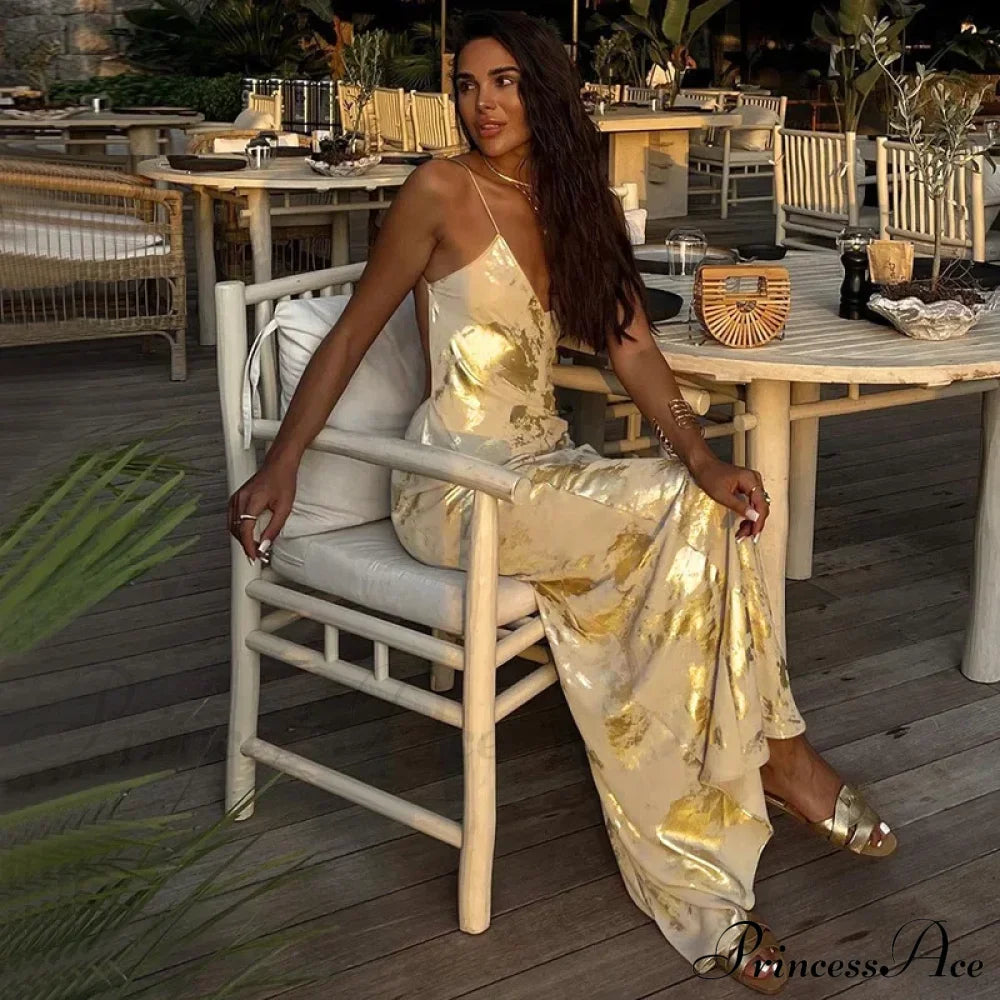 Shiny Sparkling Backless V Neck Maxi Dress