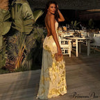 Shiny Sparkling Backless V Neck Maxi Dress