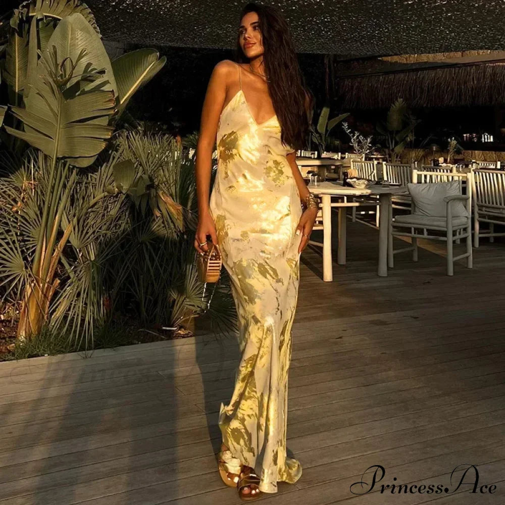 Shiny Sparkling Backless V Neck Maxi Dress