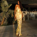 Shiny Sparkling Backless V Neck Maxi Dress