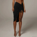 Shirring Pleated Wrap Hip Skirt