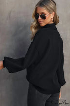 Shoulder Arm Turtleneck Knit Bubble Sweater Drop In Black