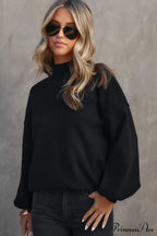 Shoulder Arm Turtleneck Knit Bubble Sweater Drop In Black