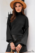 Shoulder Arm Turtleneck Knit Bubble Sweater Drop In Black