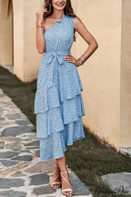 Shoulder One With Trim Gown Green Ruffle Print