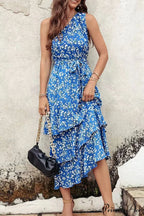 Shoulder One With Trim Gown Green Ruffle Print