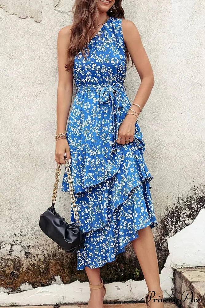 Shoulder One With Trim Gown Green Ruffle Print