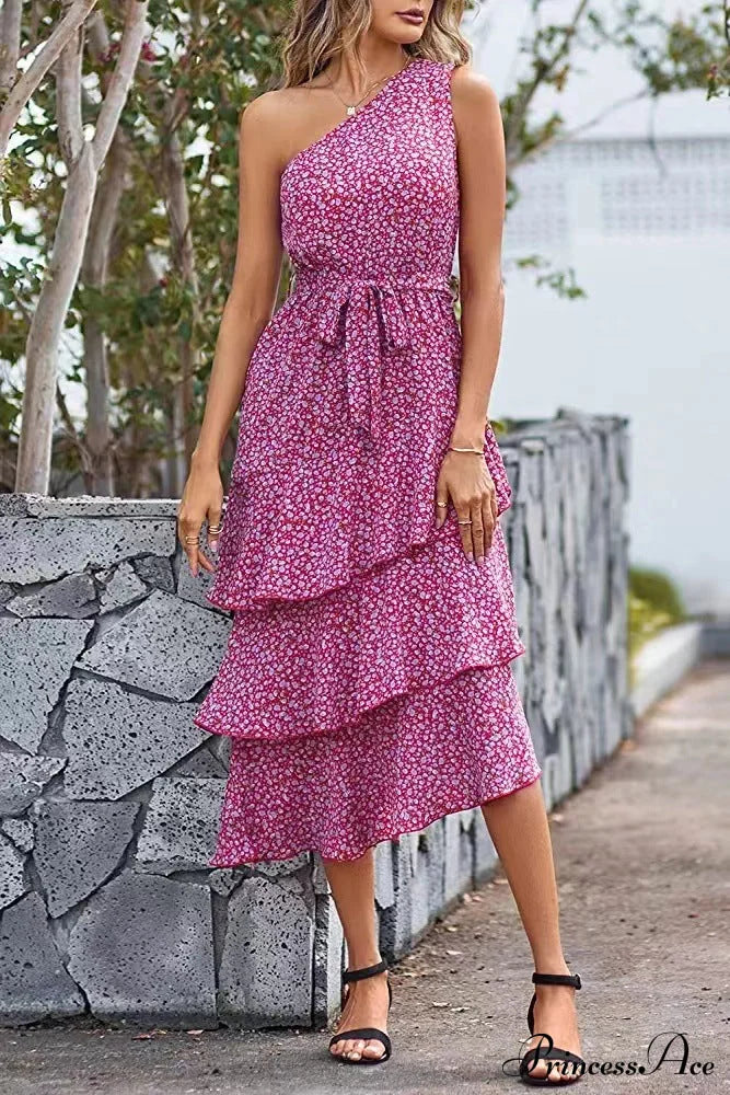 Shoulder One With Trim Gown Green Ruffle Print