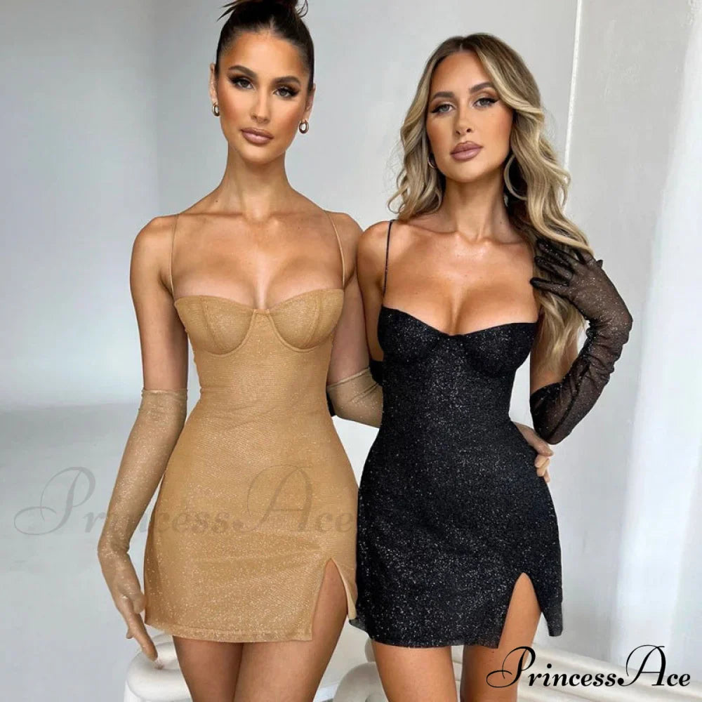 Silk Suspender Tight Dress In Bright Color