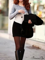 Simple Crew Neck Long Sleeve Dress With Color Block Design