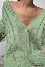Single-Breasted Knit Cable Cardigan
