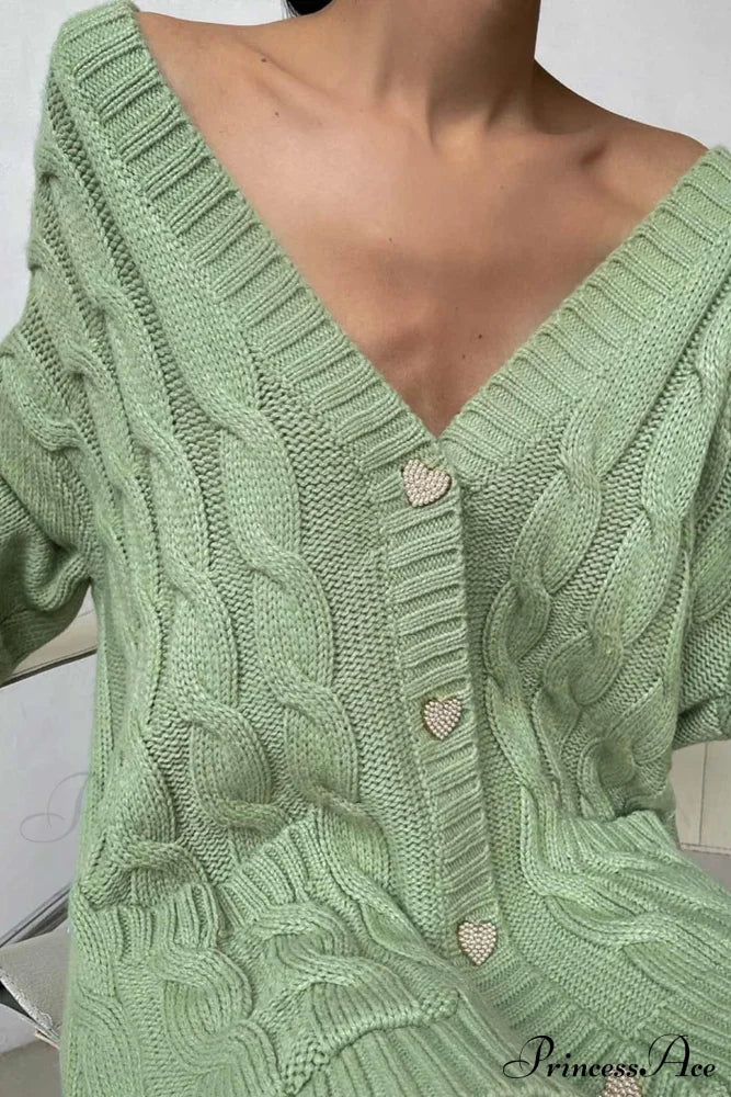 Single-Breasted Knit Cable Cardigan