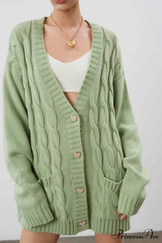 Single-Breasted Knit Cable Cardigan