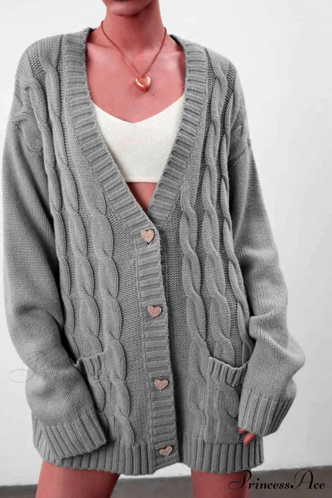 Single-Breasted Knit Cable Cardigan
