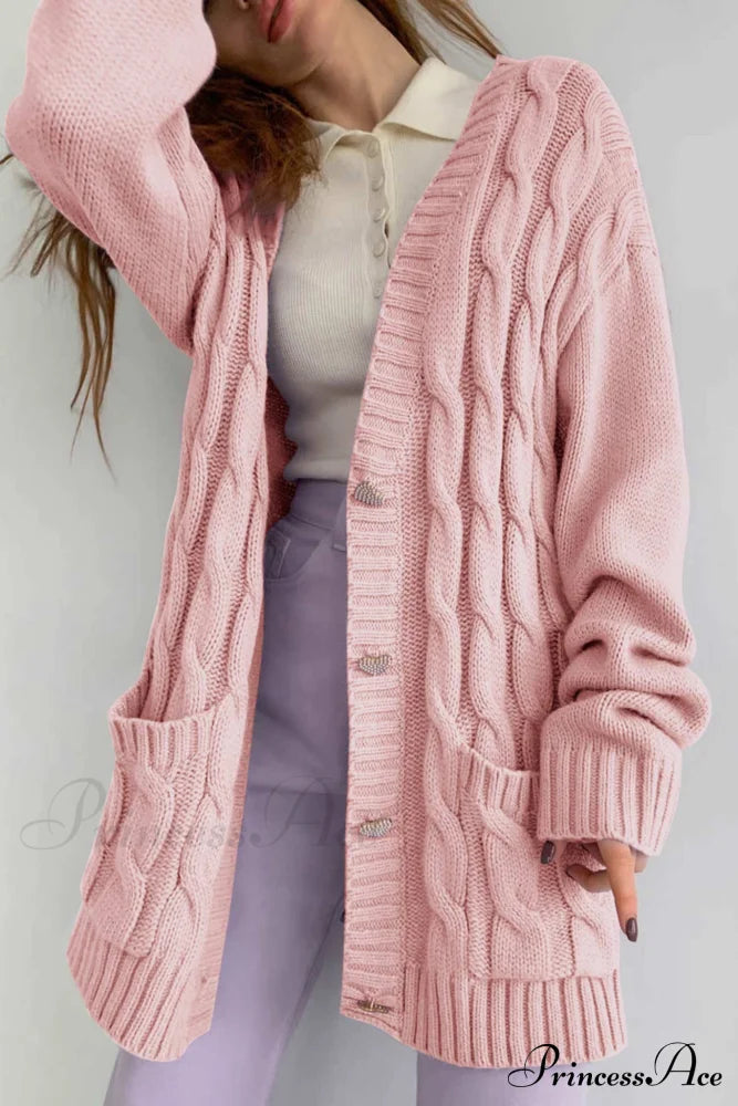 Single-Breasted Knit Cable Cardigan