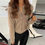 Single Breasted Solid Round Neck Knitted Cardigan