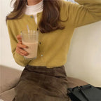 Single Breasted Solid Round Neck Knitted Cardigan