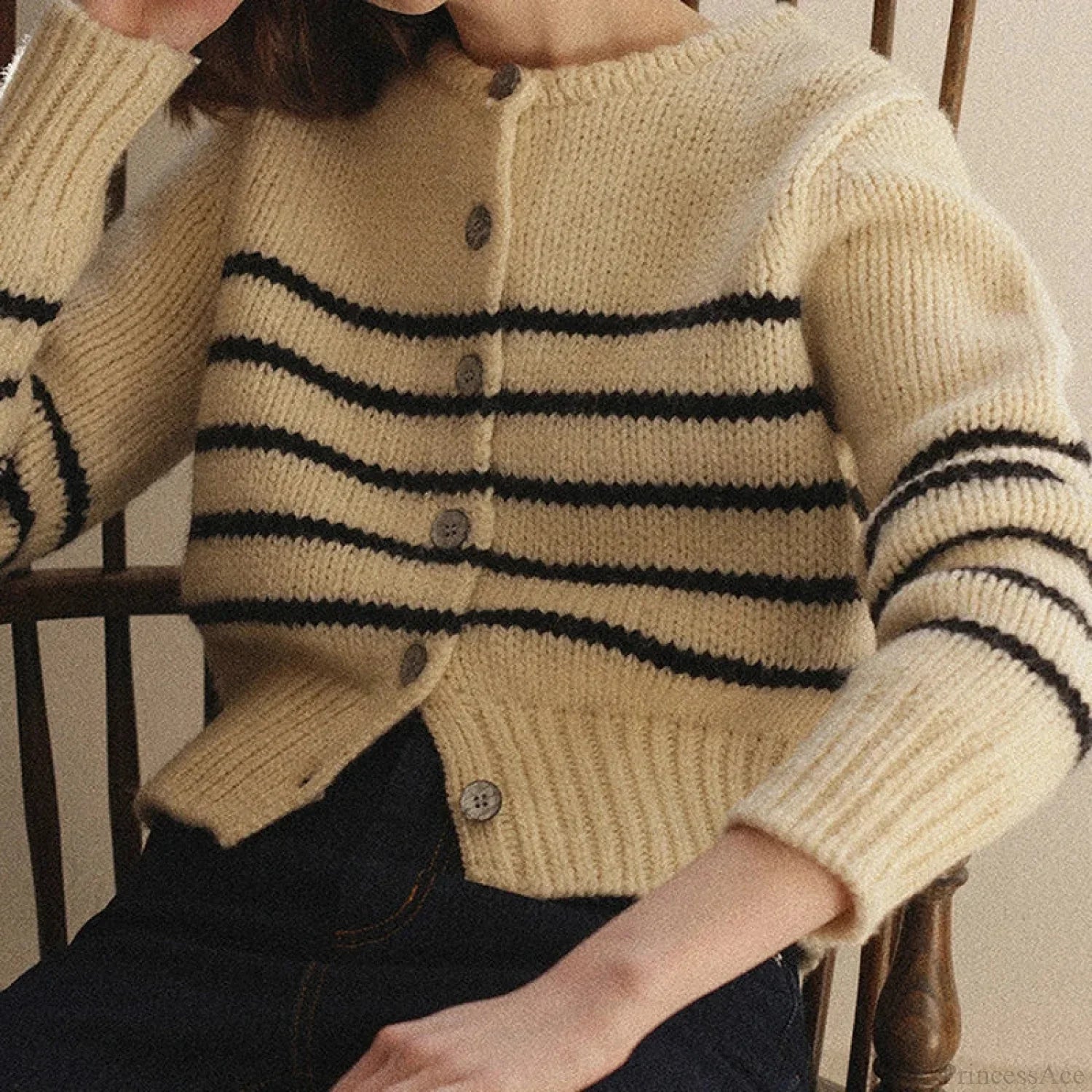 Single-Breasted Striped Knit Cardigan