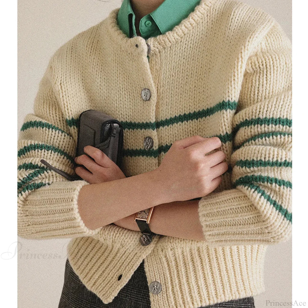 Single-Breasted Striped Knit Cardigan