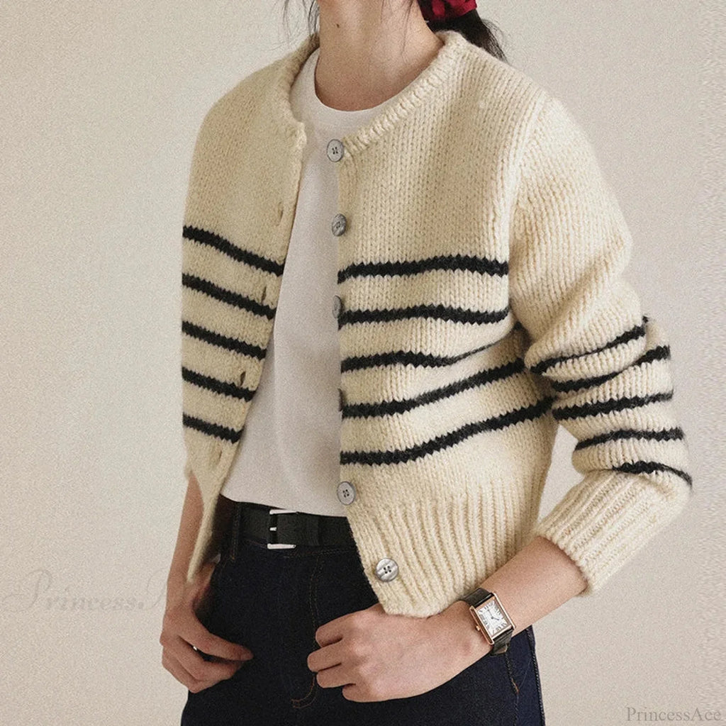 Single-Breasted Striped Knit Cardigan