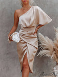 Single Sleeve Stylish Irregular Evening Dress