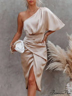Single Sleeve Stylish Irregular Evening Dress