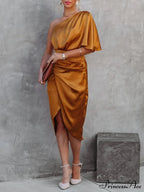 Single Sleeve Stylish Irregular Evening Dress