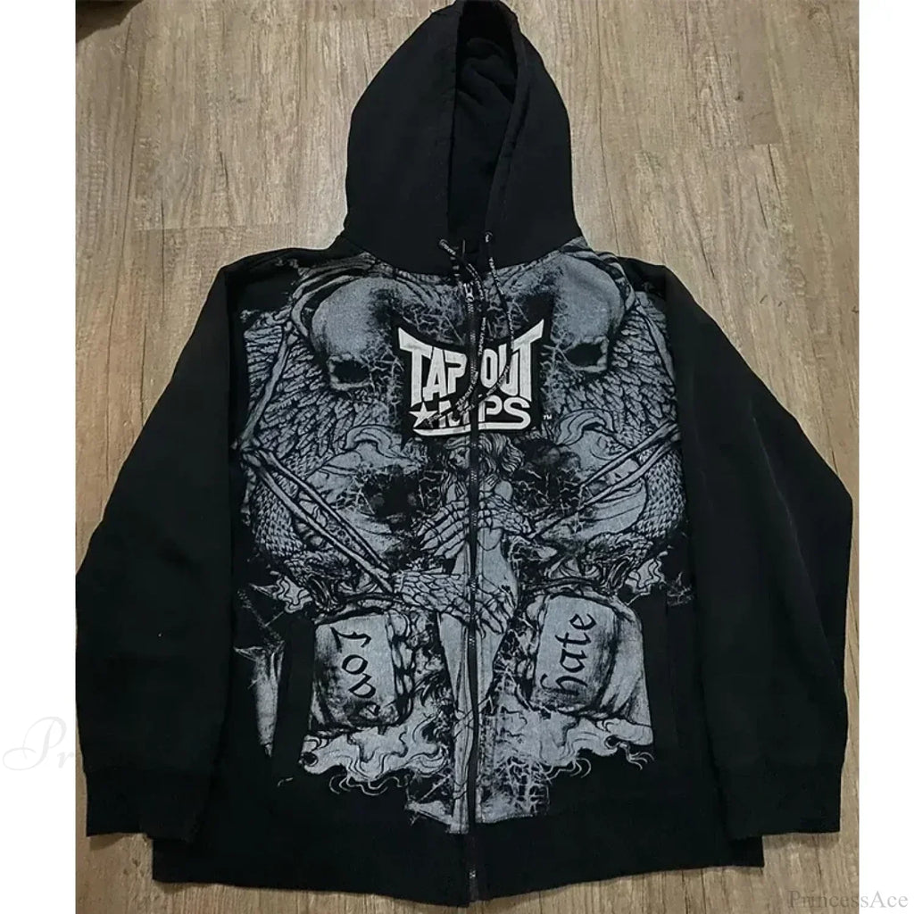 Skull Patchwork Zipper Hoodie