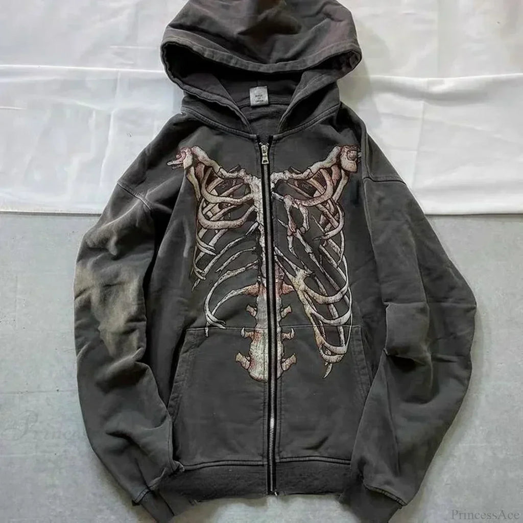 Skull Patchwork Zipper Hoodie