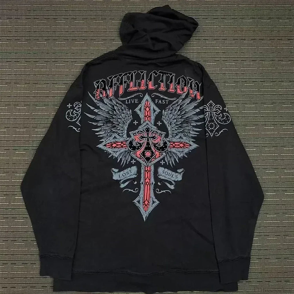 Skull Print Hooded Sweatshirt