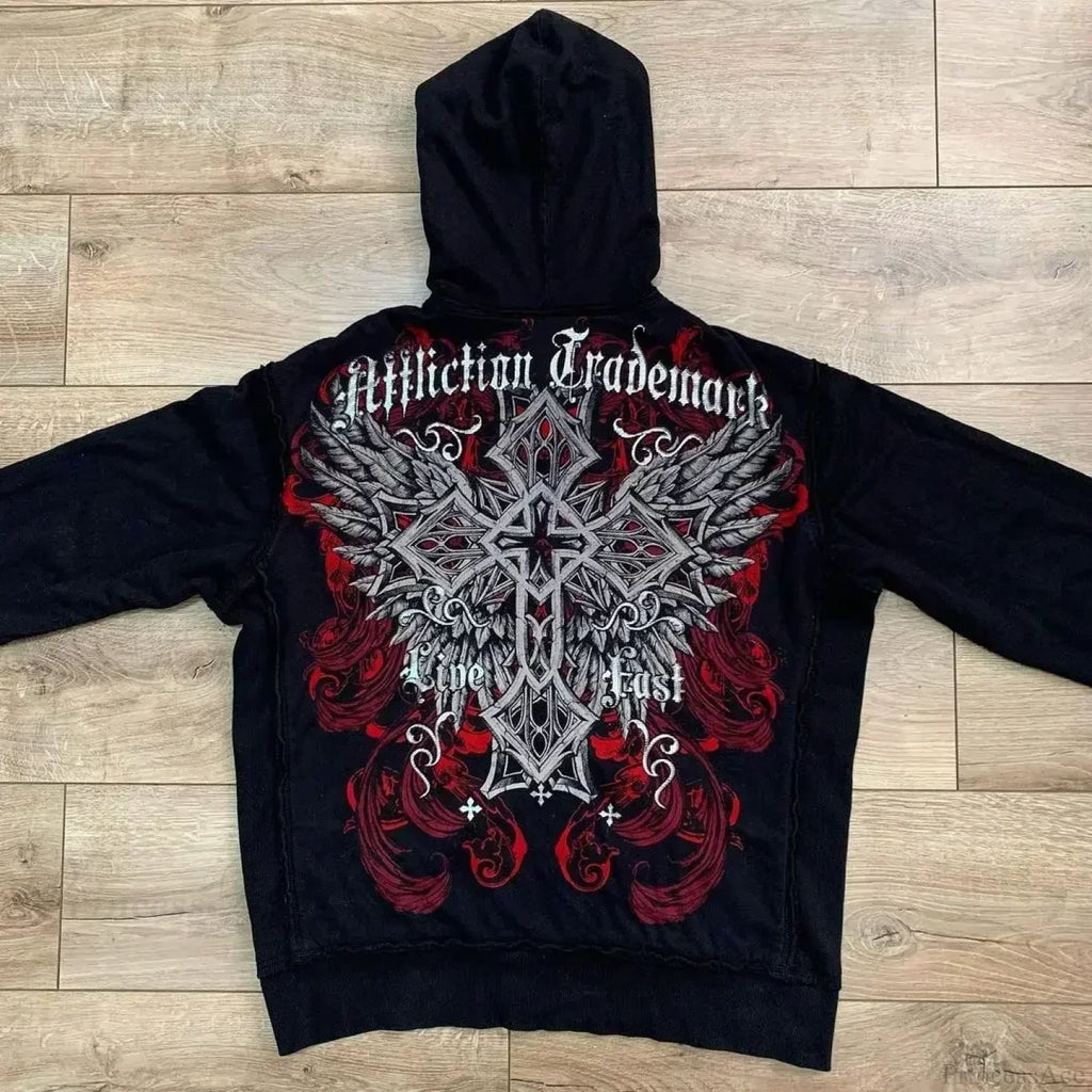 Skull Print Hooded Sweatshirt