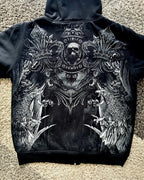 Skull Print Zipper Casual Hoodie